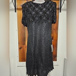 Laurence Kazar Black Beaded Dress NWT